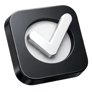 Symbole de validation 3D avec coche sur la page À propos de Cerisier Capitivo