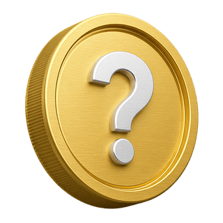 Pièce d’or décorative en 3D affichant un point d’interrogation sur la page FAQ